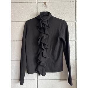 Vintage Y2K Women's DKNY 100% Wool Ruffle Front Sweater Whimsigoth Witchy sz M